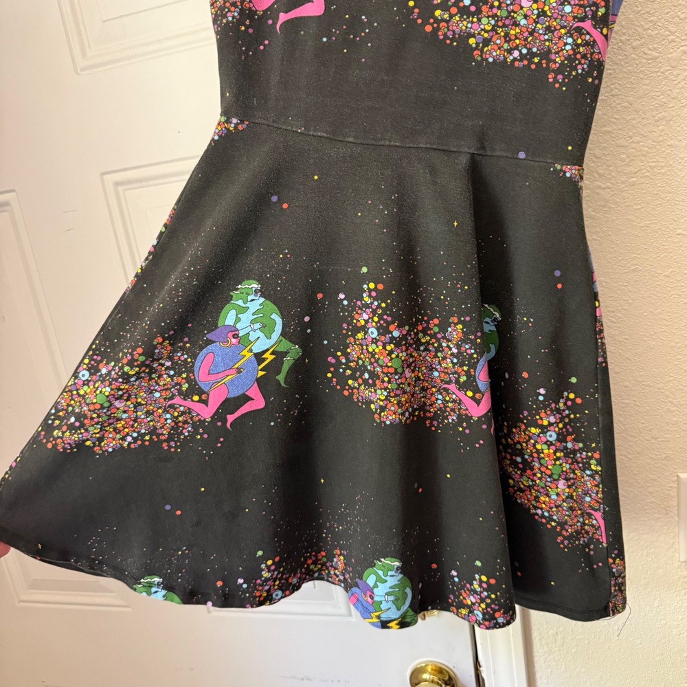 NOOWORKS black space galaxy celestial print a-line fit flare mini dress - Picture 2 of 5